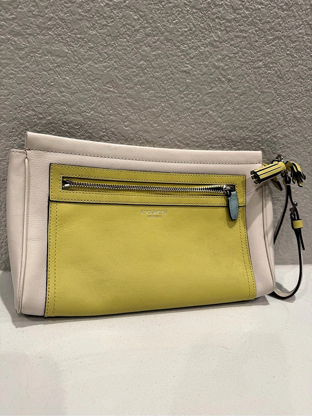 Coach Legacy Colorblock Wristlet / Clutch in Yellow-green & White
